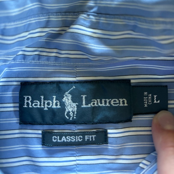 Ralph Lauren Shirt Mens Large Classic Fit Button Down Blue Striped Long Sleeve - Picture 3 of 8